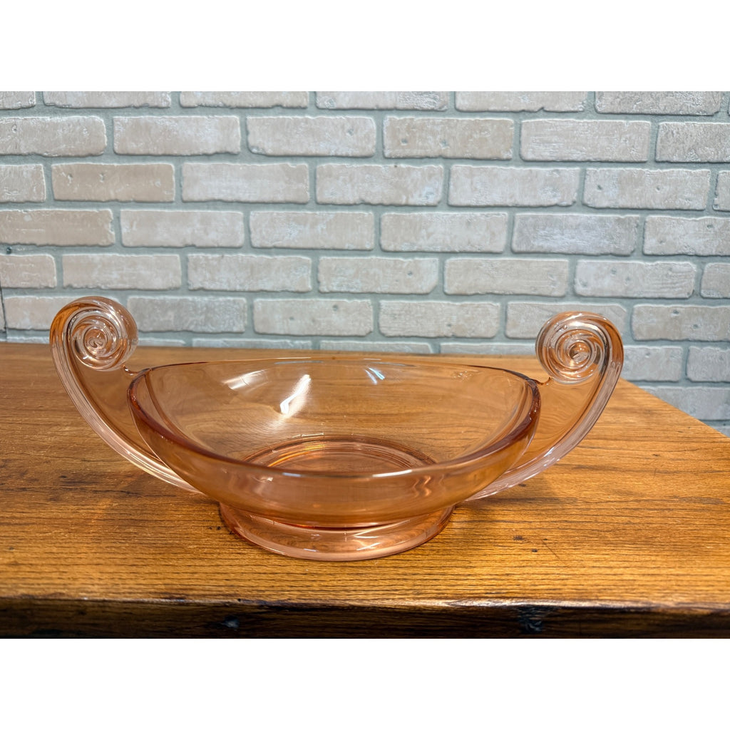 Vintage Fostoria "June" Large Pink Scroll Handled Oval Console Bowl #2395