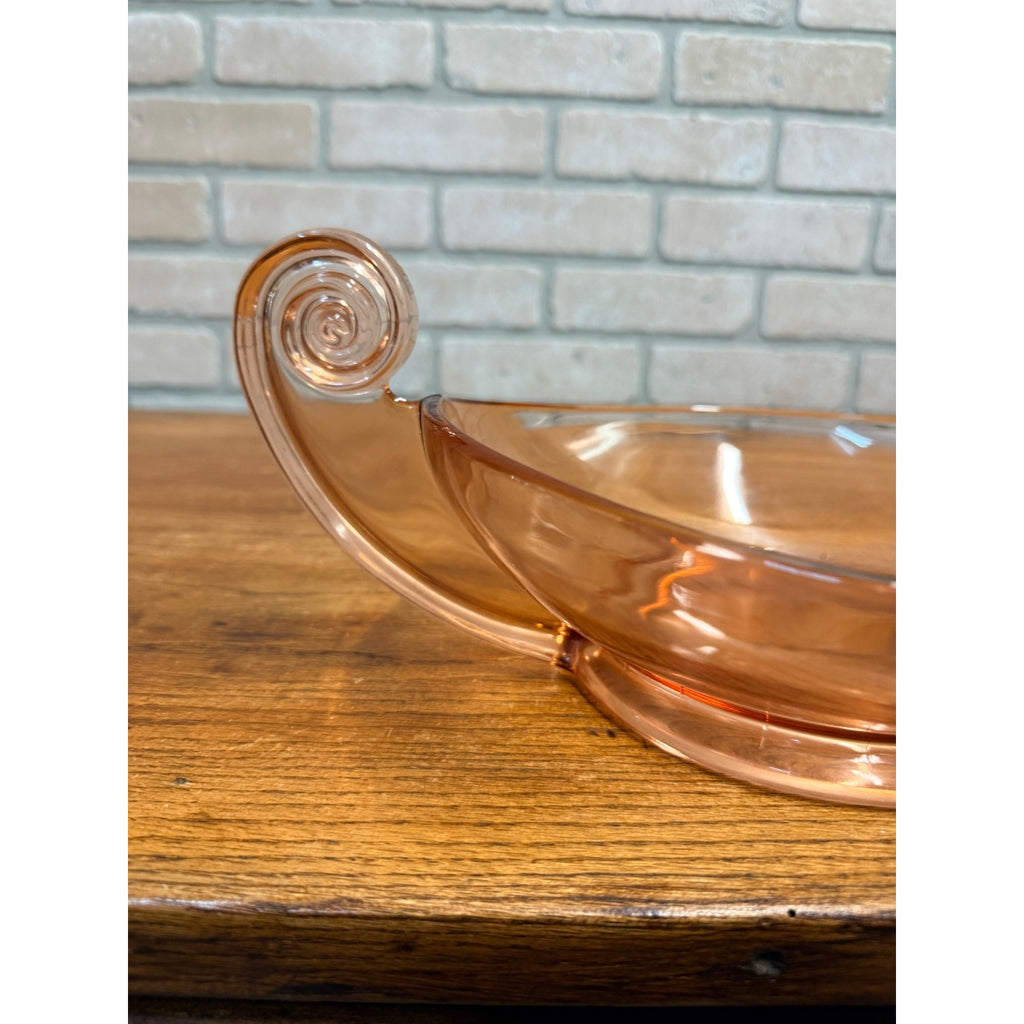 Vintage Fostoria "June" Large Pink Scroll Handled Oval Console Bowl #2395