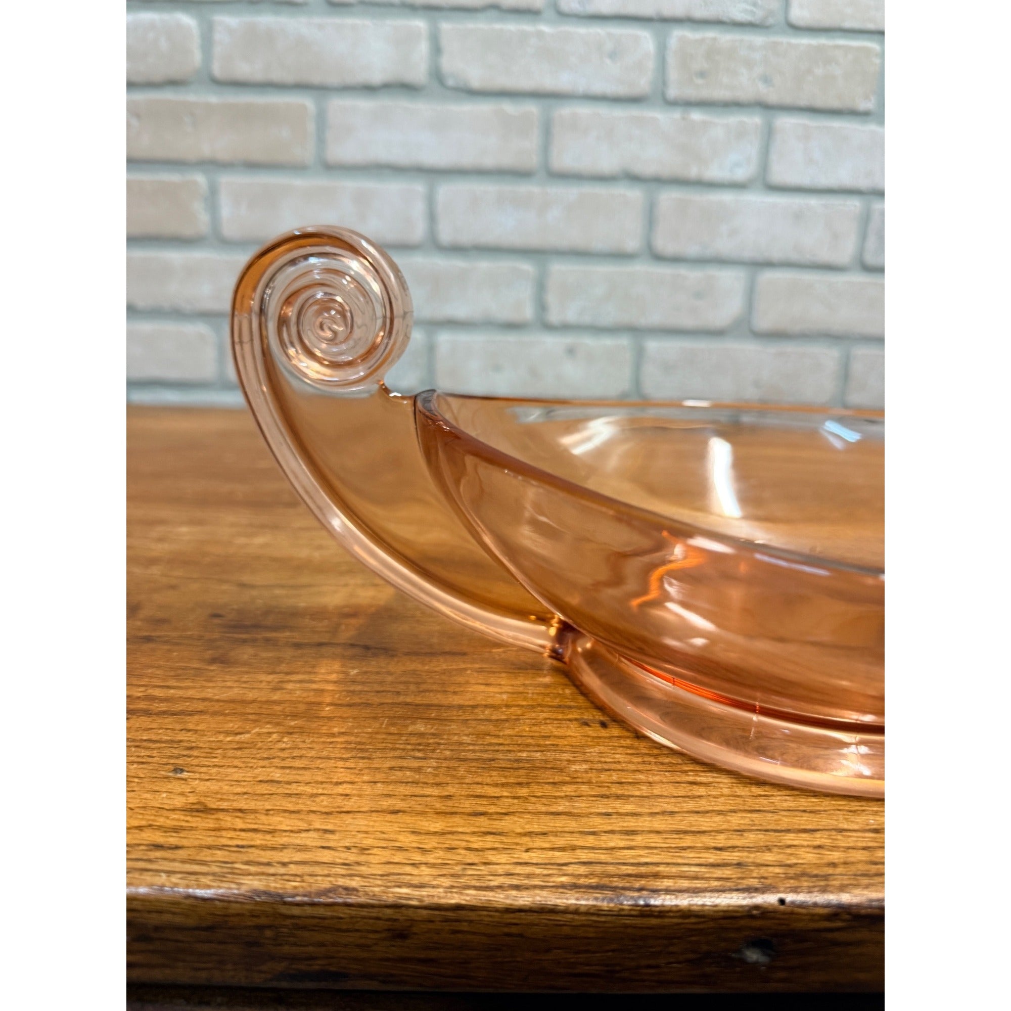 Vintage Fostoria "June" Large Pink Scroll Handled Oval Console Bowl #2395