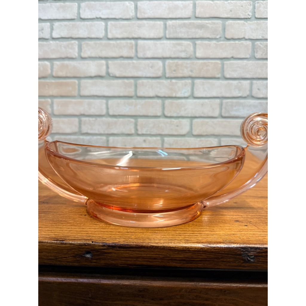 Vintage Fostoria "June" Large Pink Scroll Handled Oval Console Bowl #2395