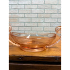 Vintage Fostoria "June" Large Pink Scroll Handled Oval Console Bowl #2395