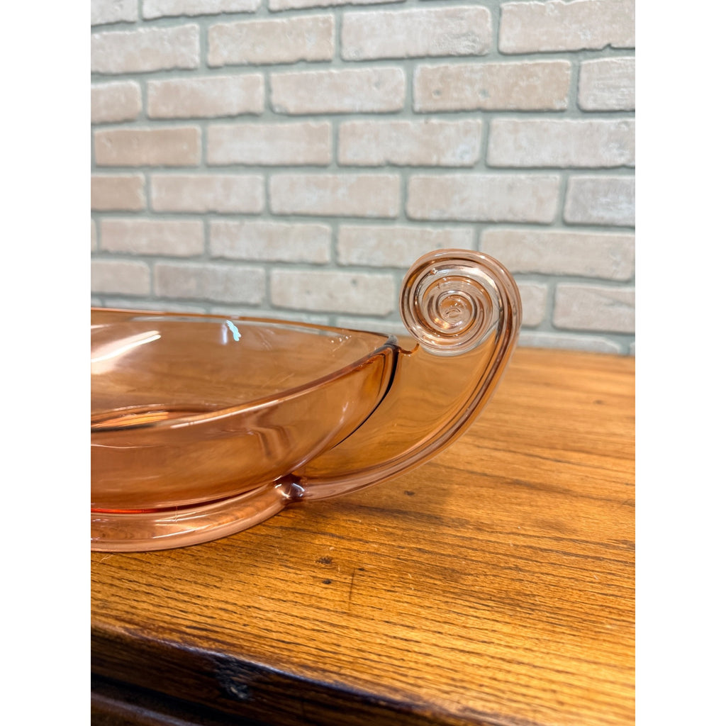 Vintage Fostoria "June" Large Pink Scroll Handled Oval Console Bowl #2395