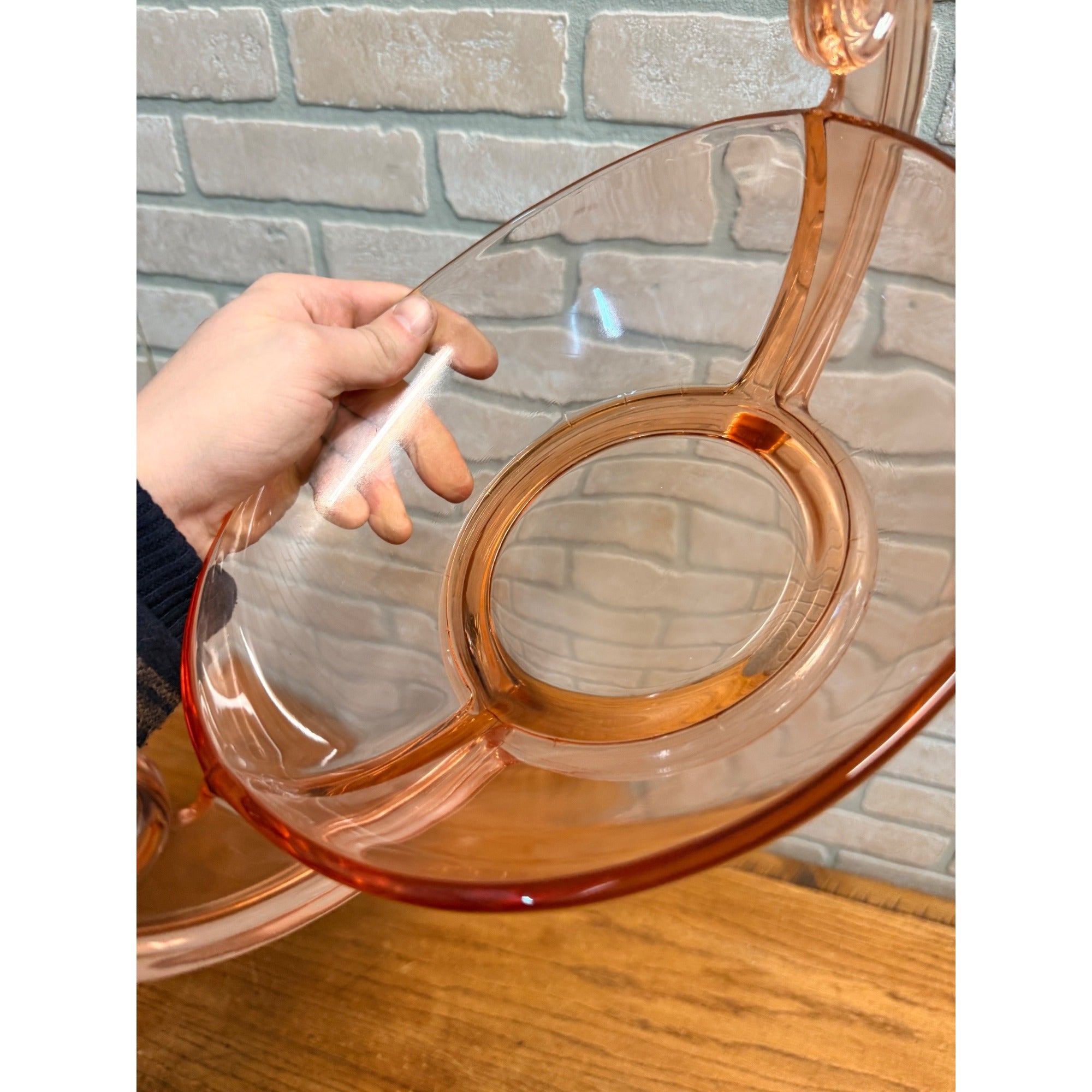 Vintage Fostoria "June" Large Pink Scroll Handled Oval Console Bowl #2395