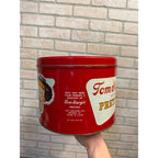 Vintage Tom Sturgis Pretzel Tin Can Canister with Lid Reading PA Advertising