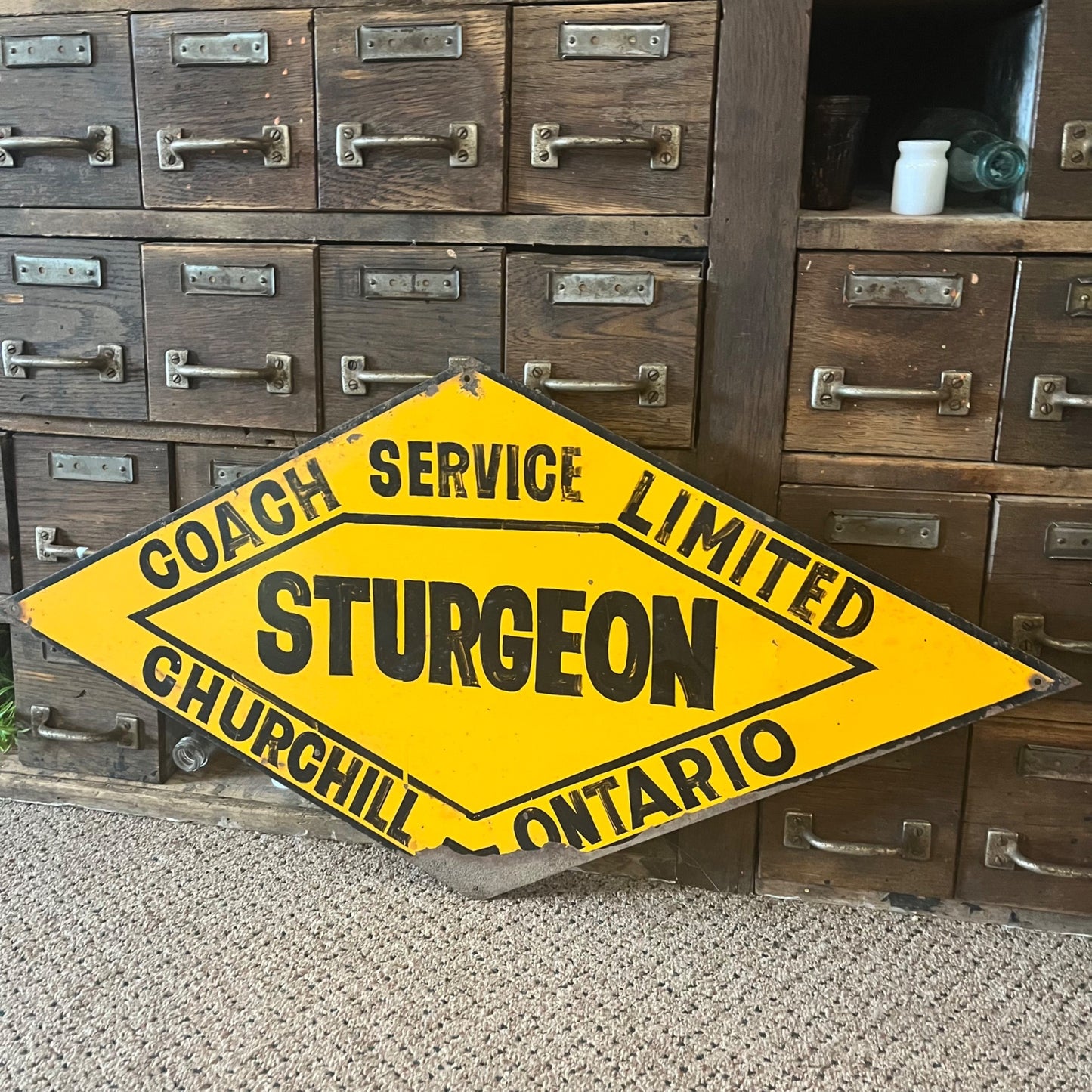 Vintage Sturgeon Coach Bus Service Churchill Ontario Canada Advertising Sign