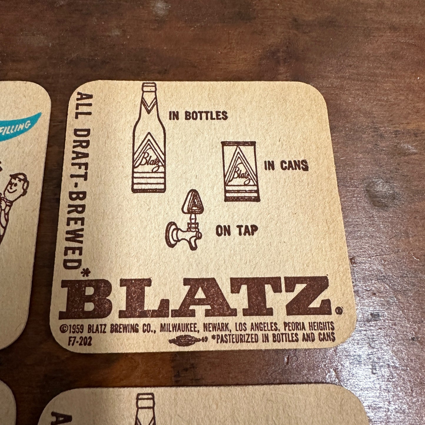 Vintage 1959 Blatz Beer Two-Sided Advertising Bar Coasters Set (4) Milwaukee