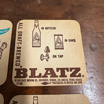 Vintage 1959 Blatz Beer Two-Sided Advertising Bar Coasters Set (4) Milwaukee