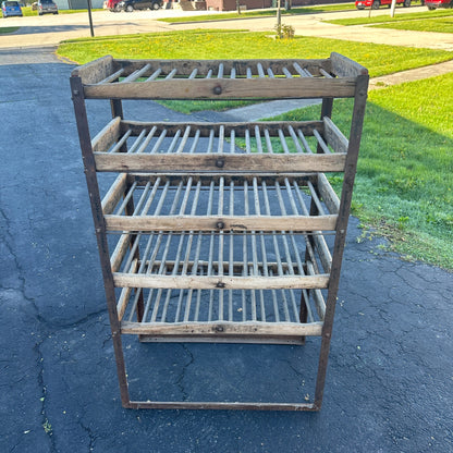 Antique Industrial Rustic Factory Shelf Rack Steampunk Wooden Metal Factory