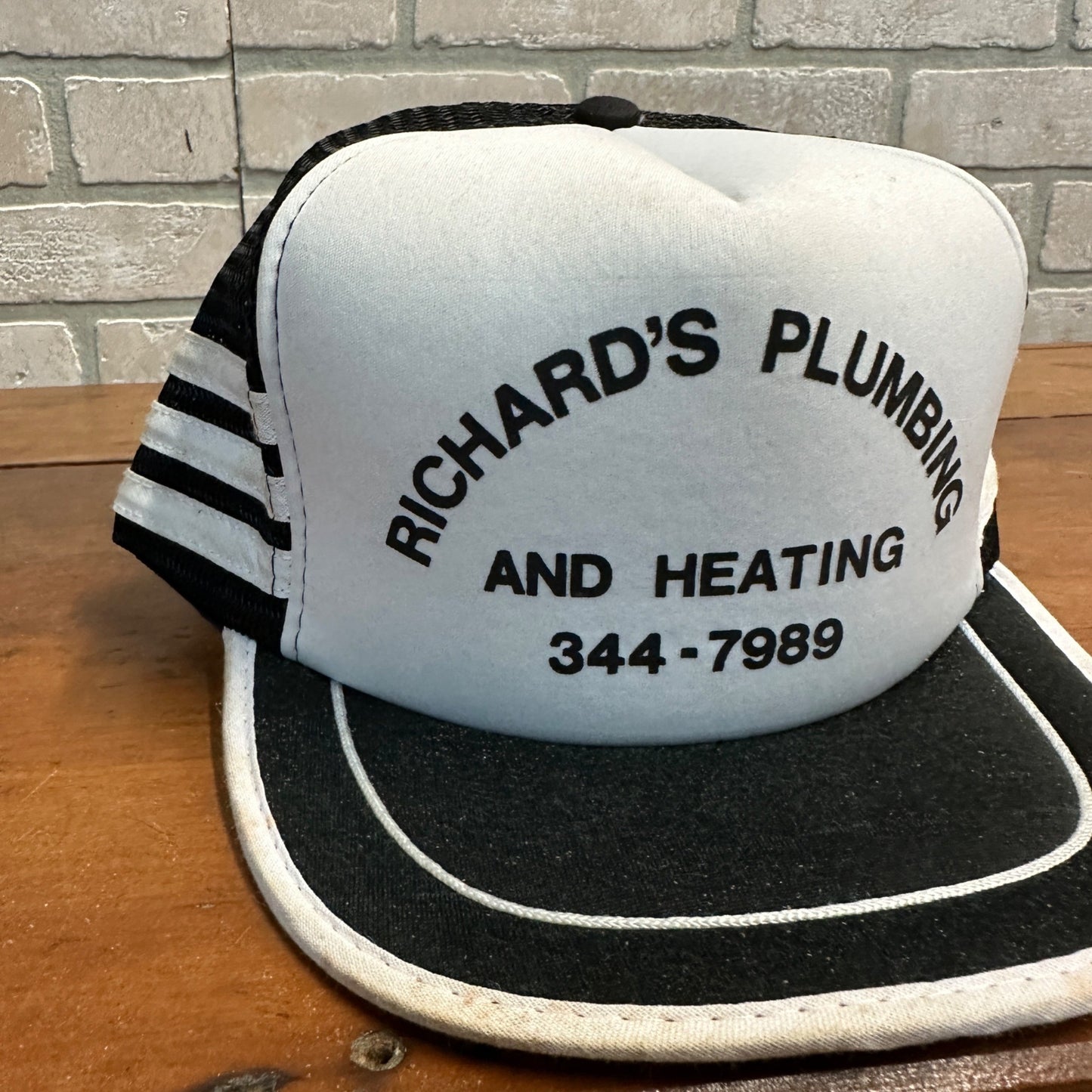 Vintage Richard's Plumbing & Heating Snapback 3-Stripe Trucker Mesh Hat Cap