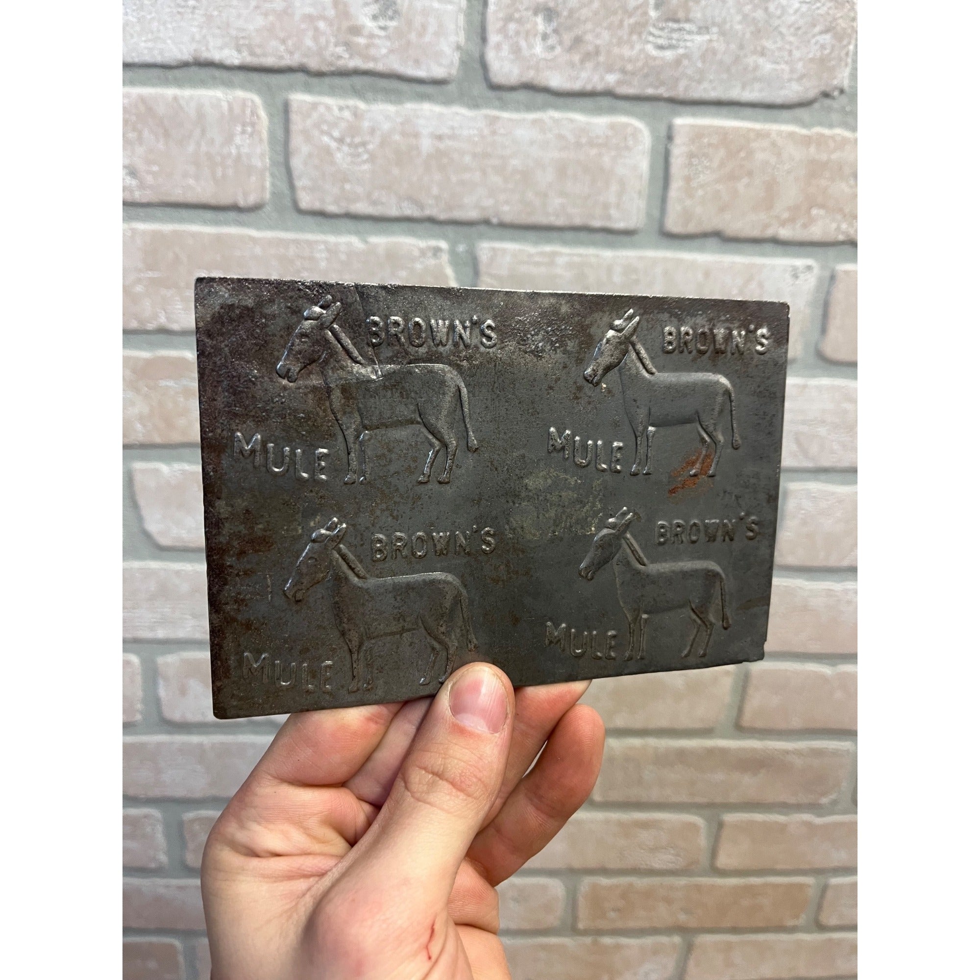 Vintage Brown's Mule Chewing Tobacco Tin Embossing Mold 6" by 4"