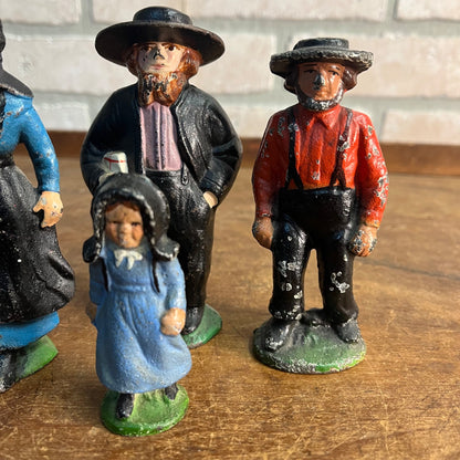 Antique Vintage Cast Iron Metal Amish Family Figures Set