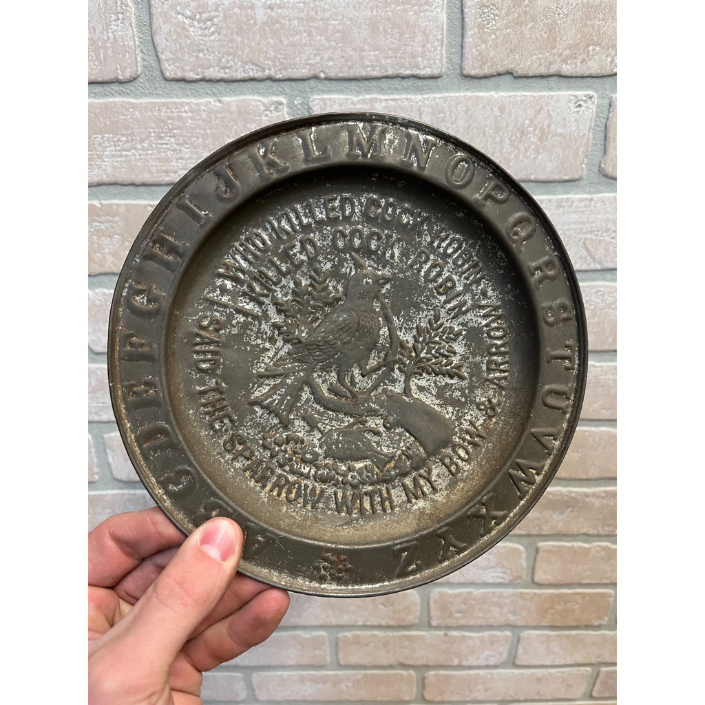 Antique Primitive 19th c. "Who Killed Cock Robin" Nursery Rhyme Tin Plate