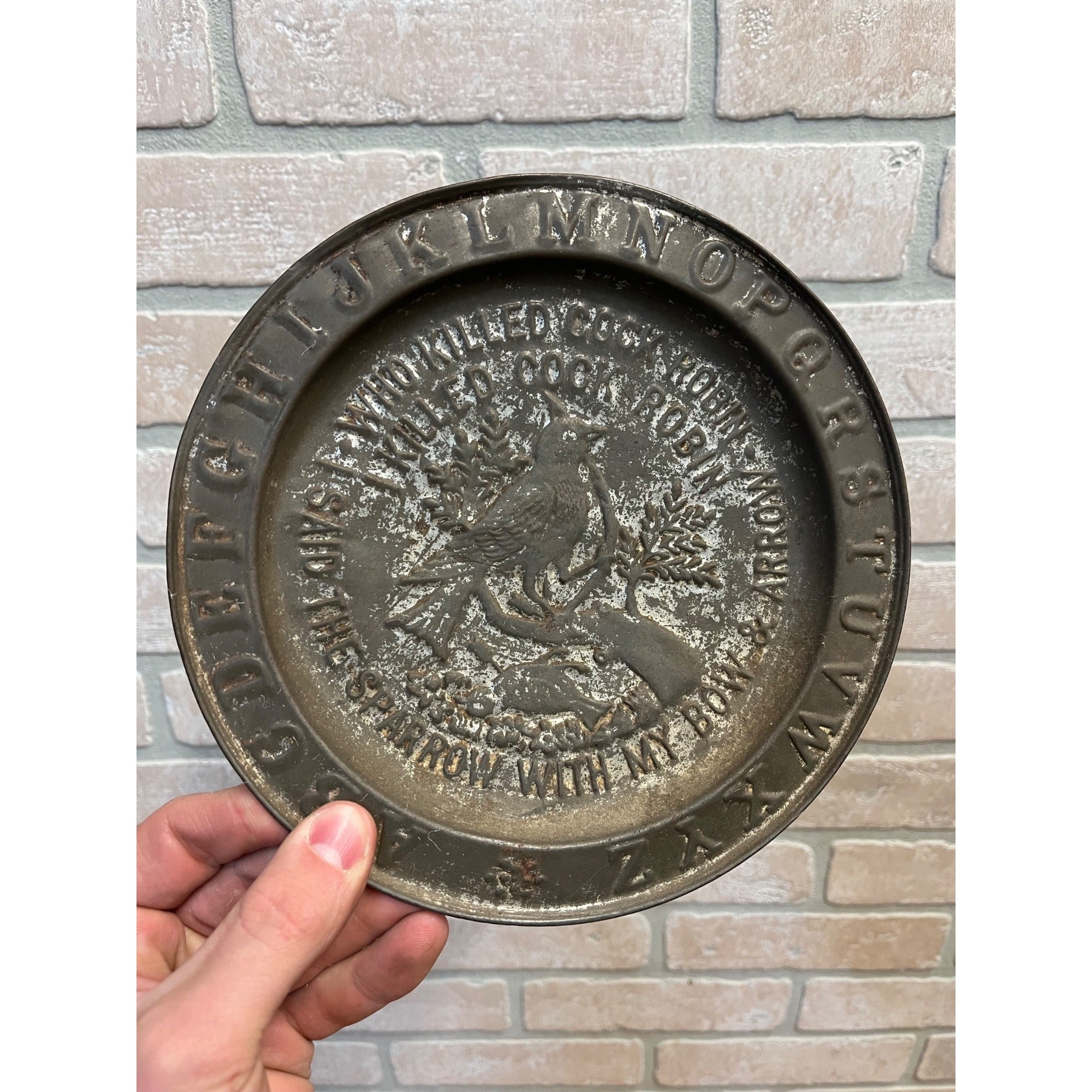 Antique Primitive 19th c. "Who Killed Cock Robin" Nursery Rhyme Tin Plate