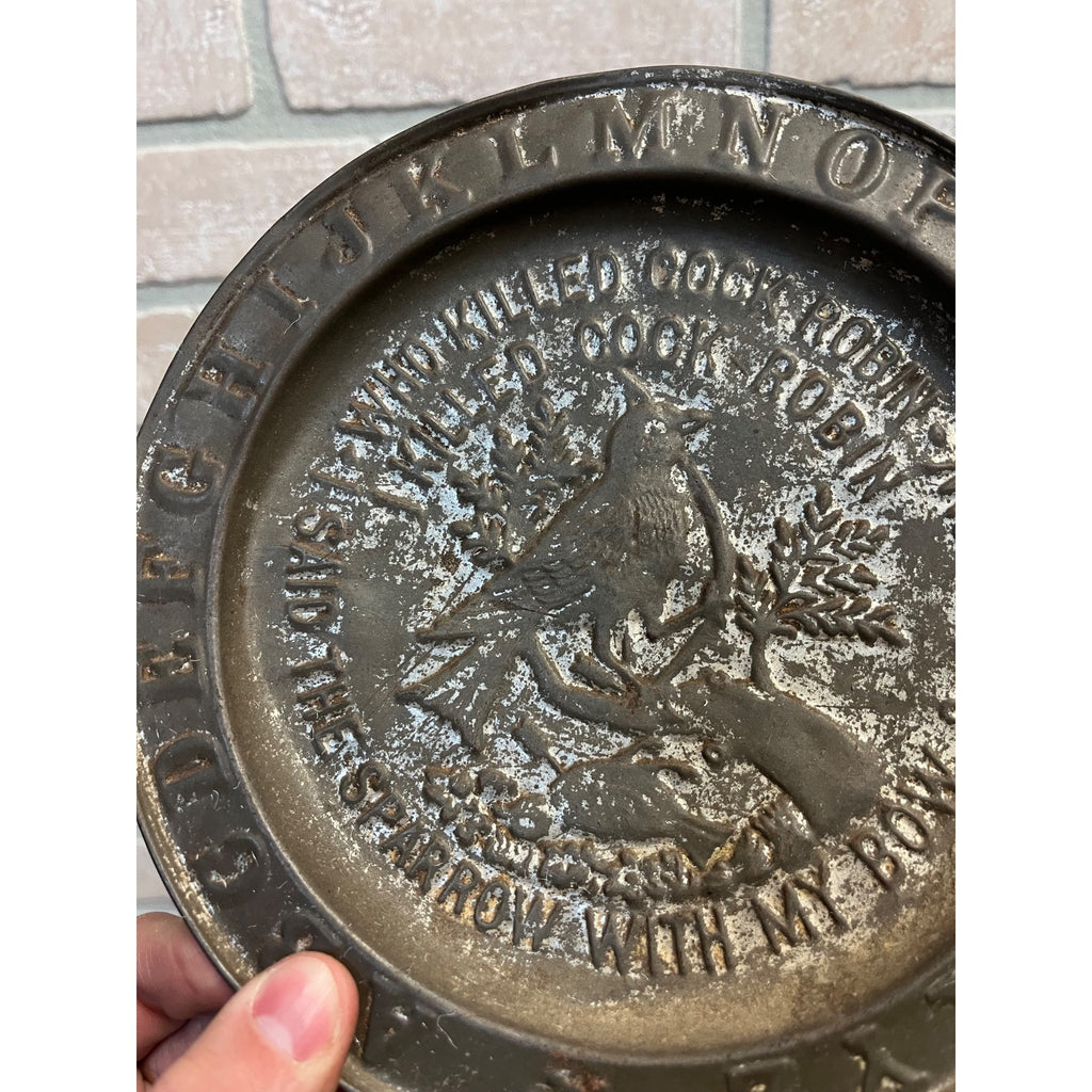 Antique Primitive 19th c. "Who Killed Cock Robin" Nursery Rhyme Tin Plate
