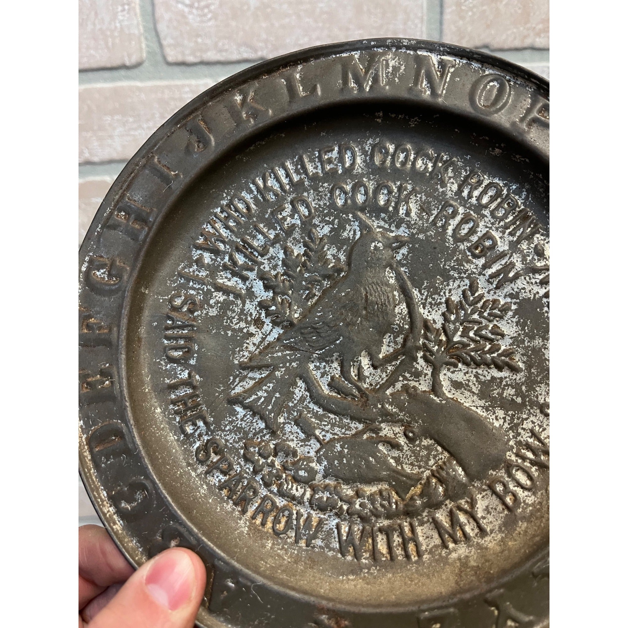 Antique Primitive 19th c. "Who Killed Cock Robin" Nursery Rhyme Tin Plate