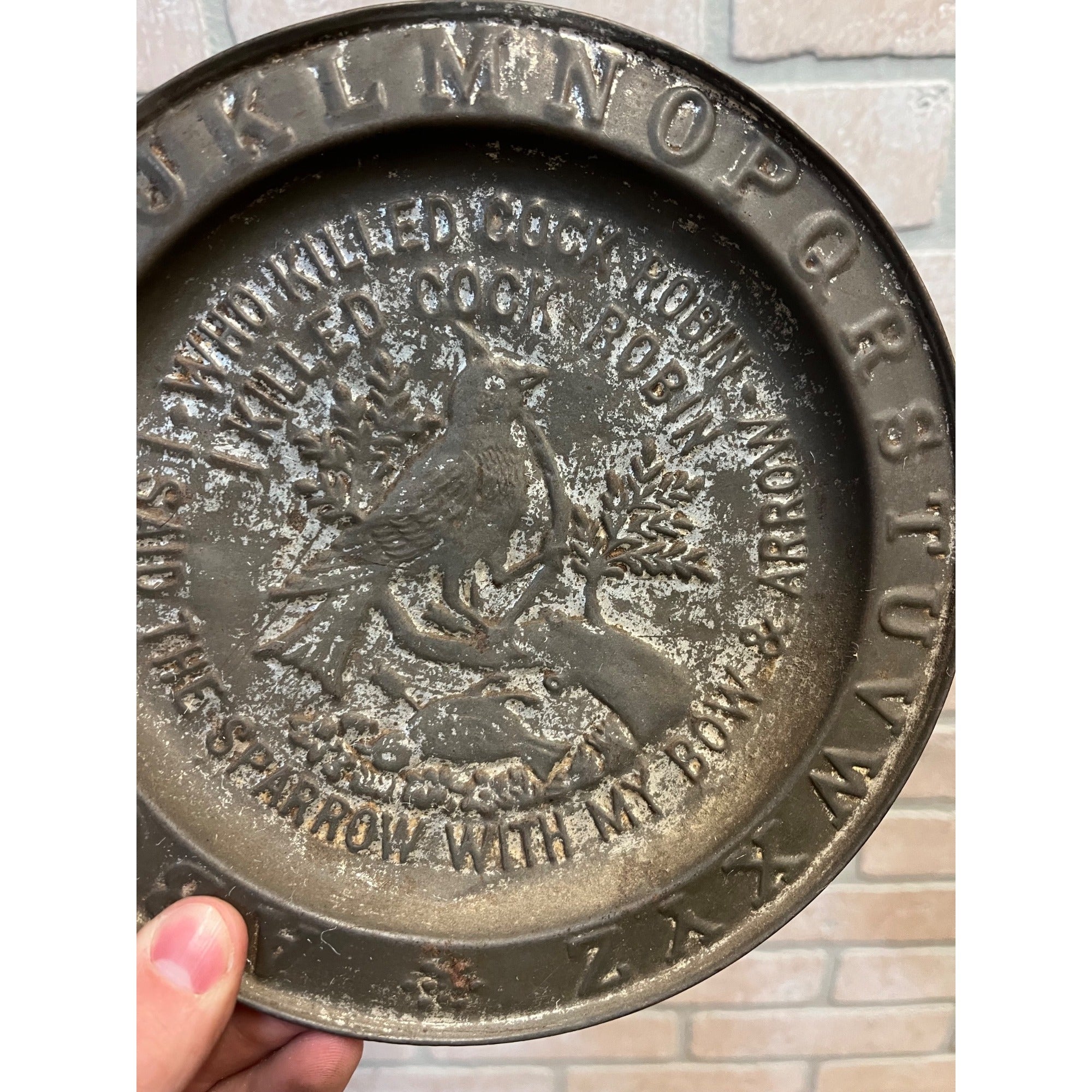 Antique Primitive 19th c. "Who Killed Cock Robin" Nursery Rhyme Tin Plate