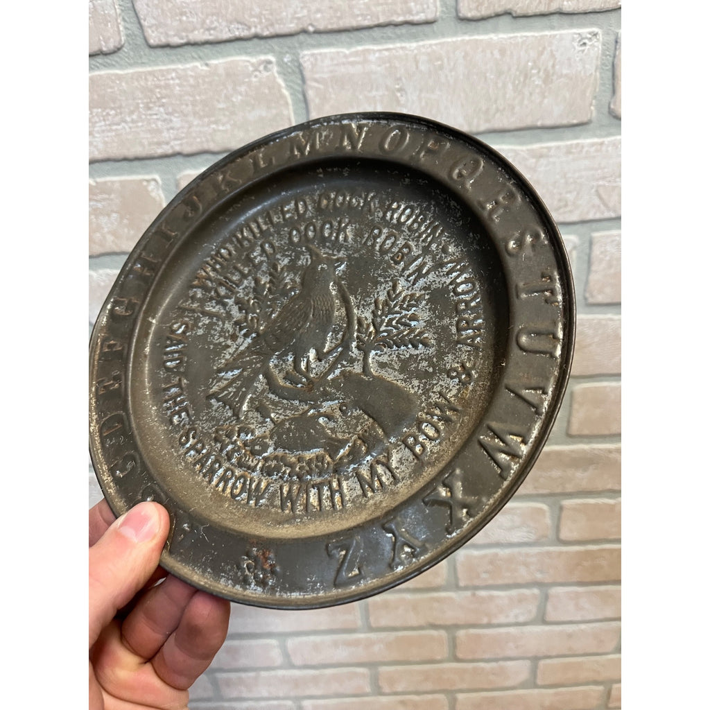 Antique Primitive 19th c. "Who Killed Cock Robin" Nursery Rhyme Tin Plate