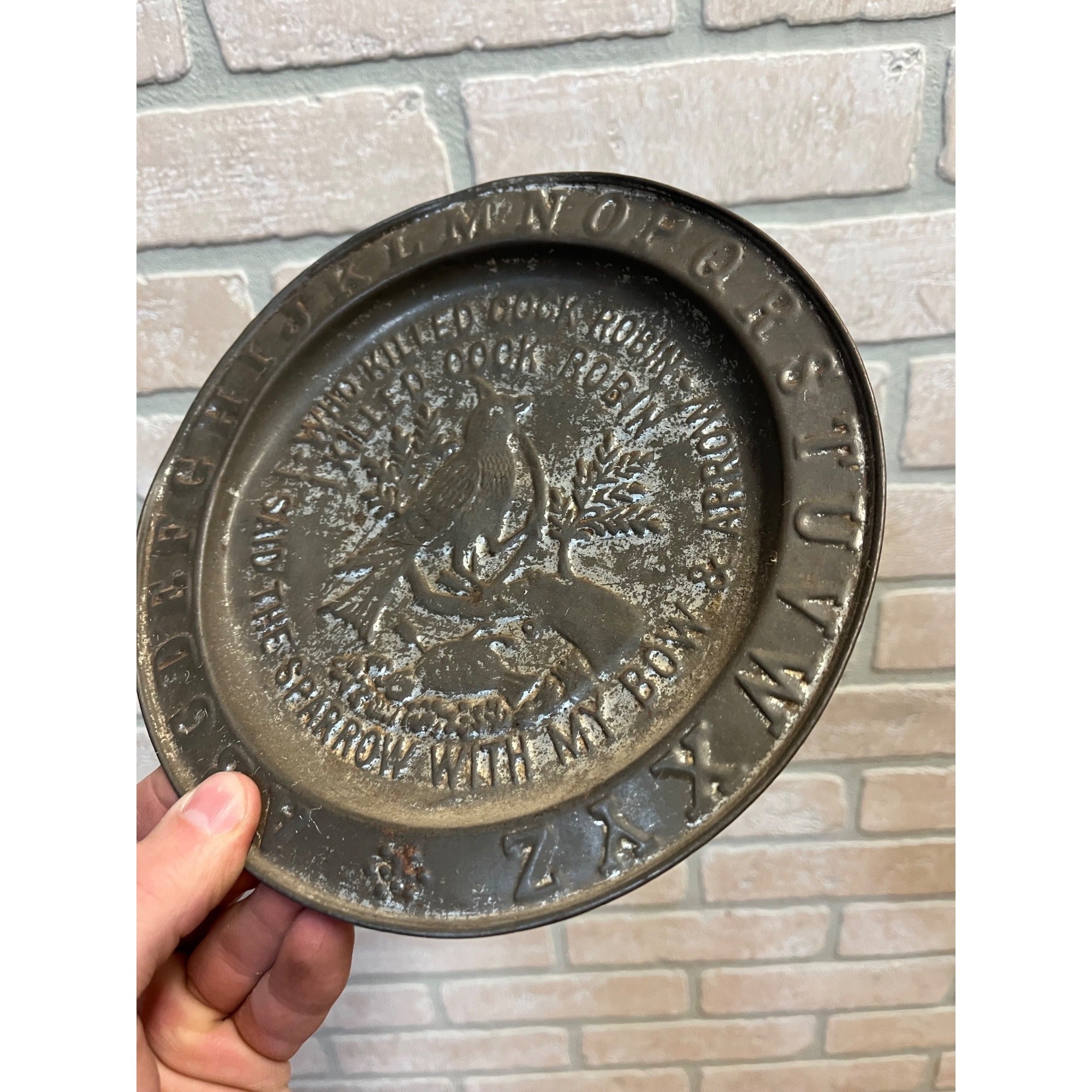 Antique Primitive 19th c. "Who Killed Cock Robin" Nursery Rhyme Tin Plate