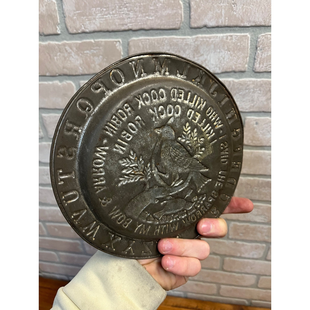 Antique Primitive 19th c. "Who Killed Cock Robin" Nursery Rhyme Tin Plate