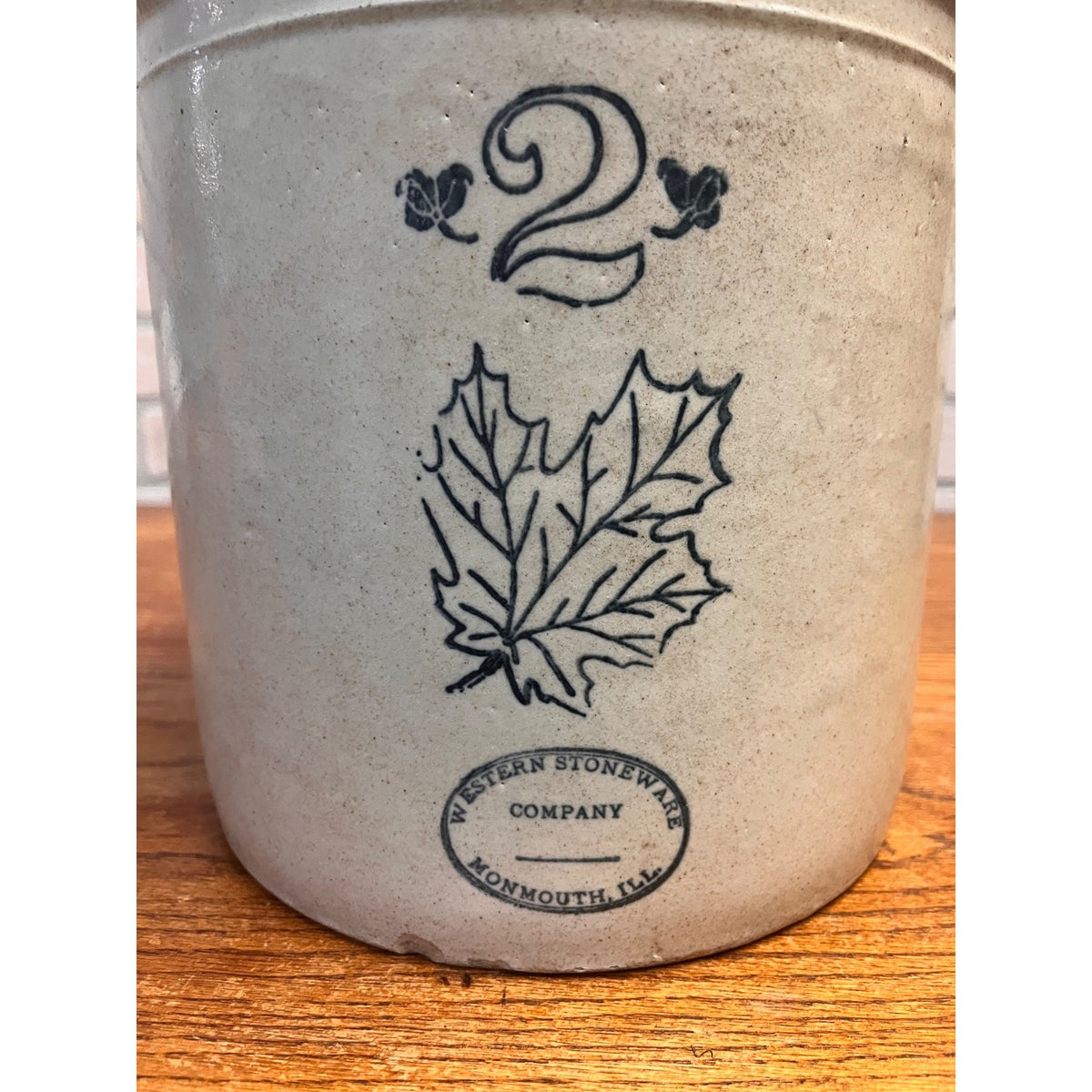 Vintage Glazed Western Stoneware Company 2 Gallon Crock Maple Leaf Design Monmouth, Illinois Primitive Kitchen Decor