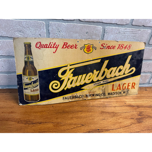 Vintage 1940s Fauerback Lager Beer Advertising Sign Madison WI Wis