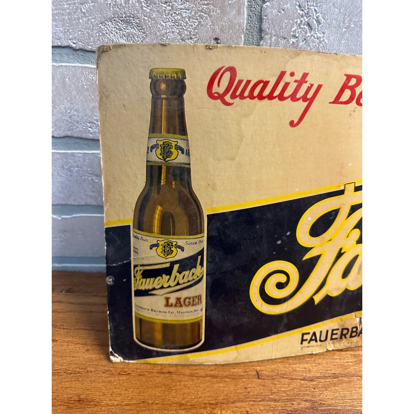 Vintage 1940s Fauerback Lager Beer Advertising Sign Madison WI Wis