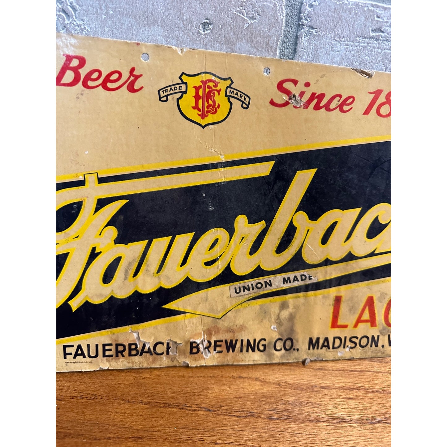 Vintage 1940s Fauerback Lager Beer Advertising Sign Madison WI Wis