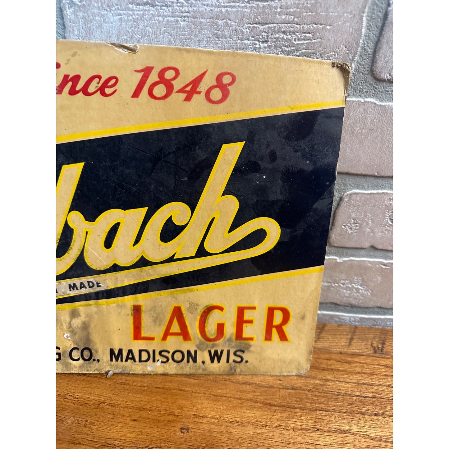 Vintage 1940s Fauerback Lager Beer Advertising Sign Madison WI Wis