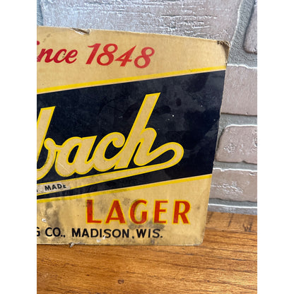 Vintage 1940s Fauerback Lager Beer Advertising Sign Madison WI Wis