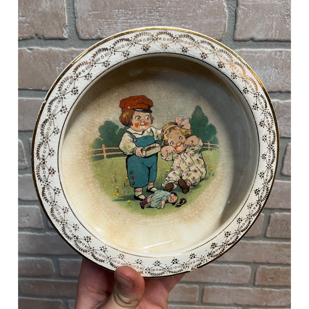 Antique Victorian Baby Feeding Dish Bowl Plate Dolly Dingle Doll Campbell Soup Kids