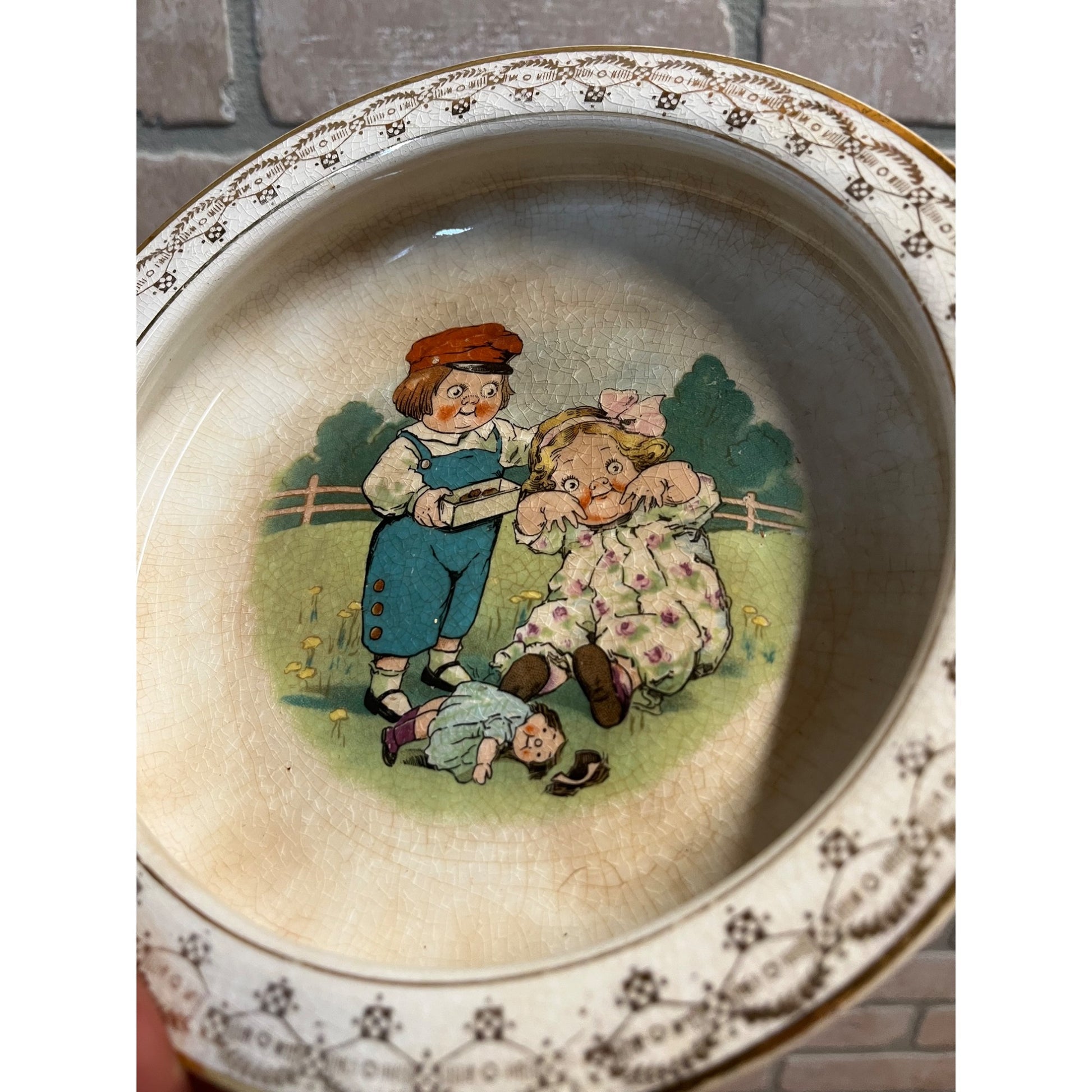 Antique Victorian Baby Feeding Dish Bowl Plate Dolly Dingle Doll Campbell Soup Kids