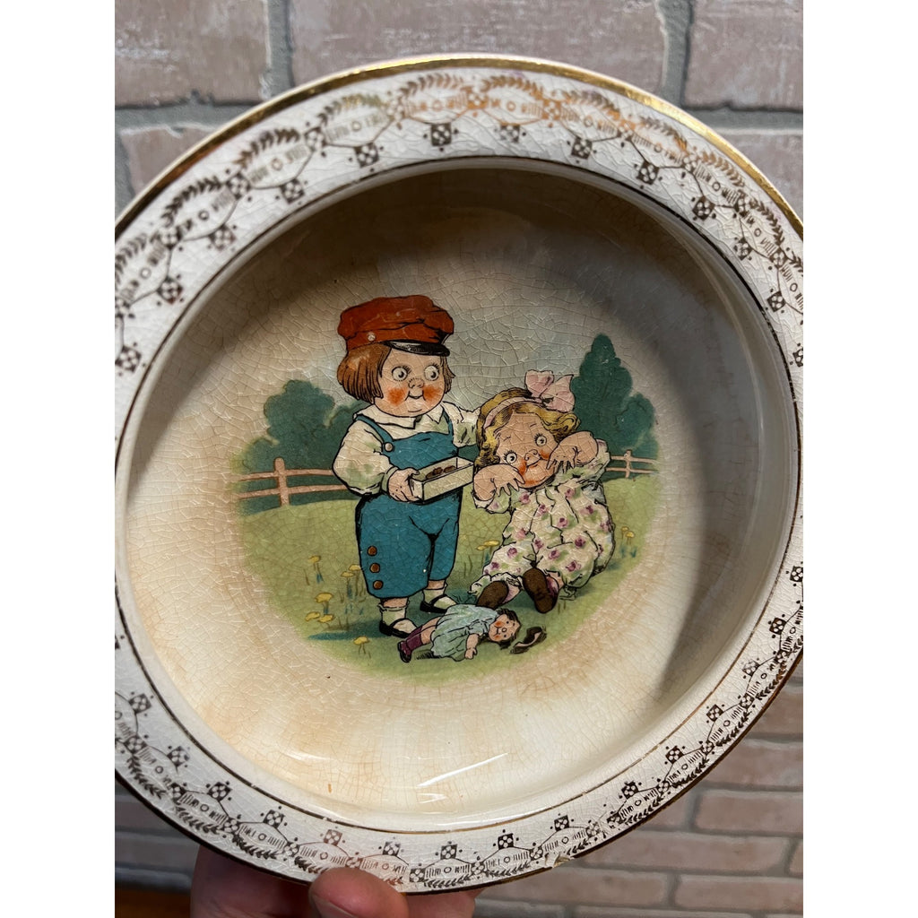 Antique Victorian Baby Feeding Dish Bowl Plate Dolly Dingle Doll Campbell Soup Kids