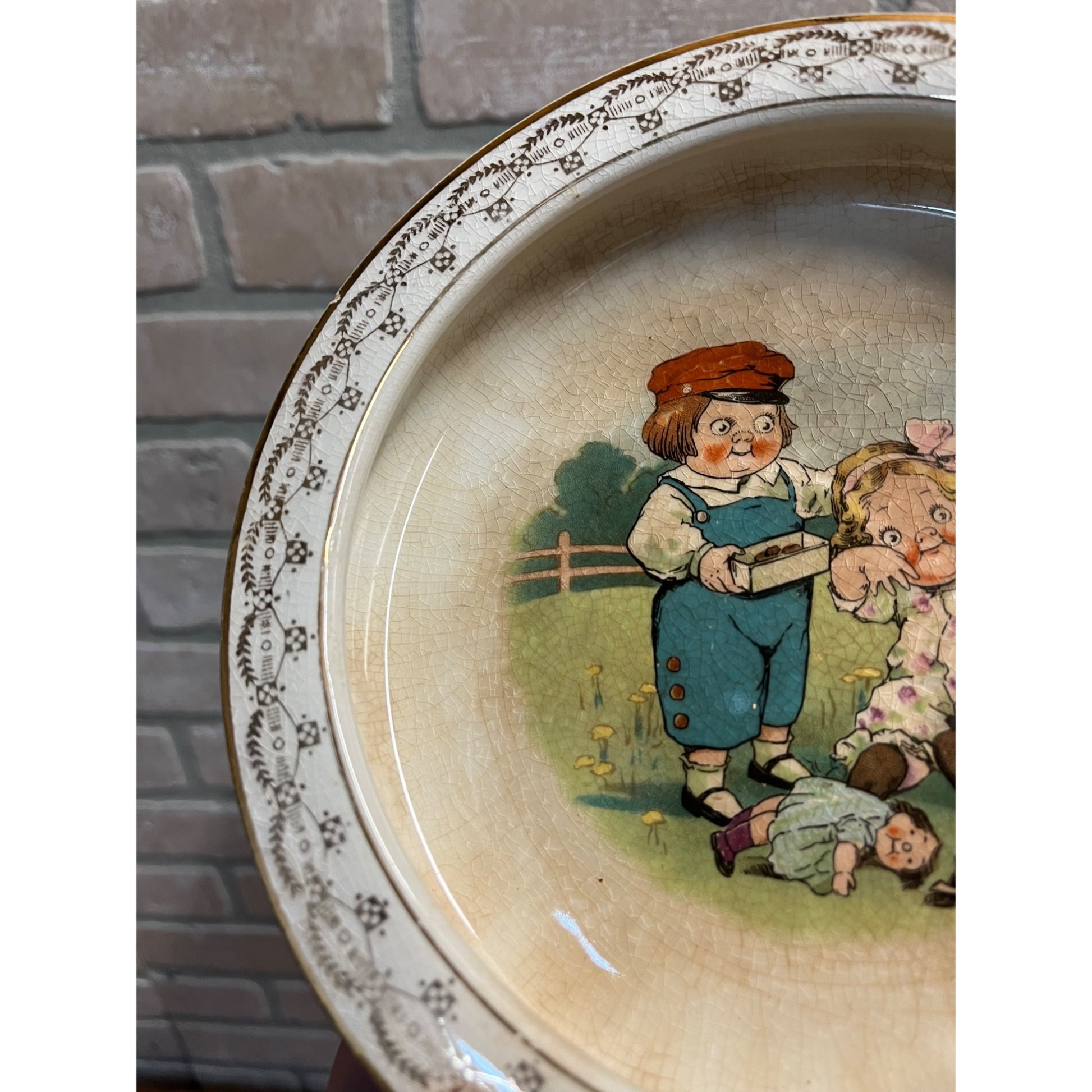 Antique Victorian Baby Feeding Dish Bowl Plate Dolly Dingle Doll Campbell Soup Kids