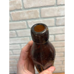 John John Graf c1880s Milwaukee Wis Amber Brown Panel Soda Bottle Blob Top