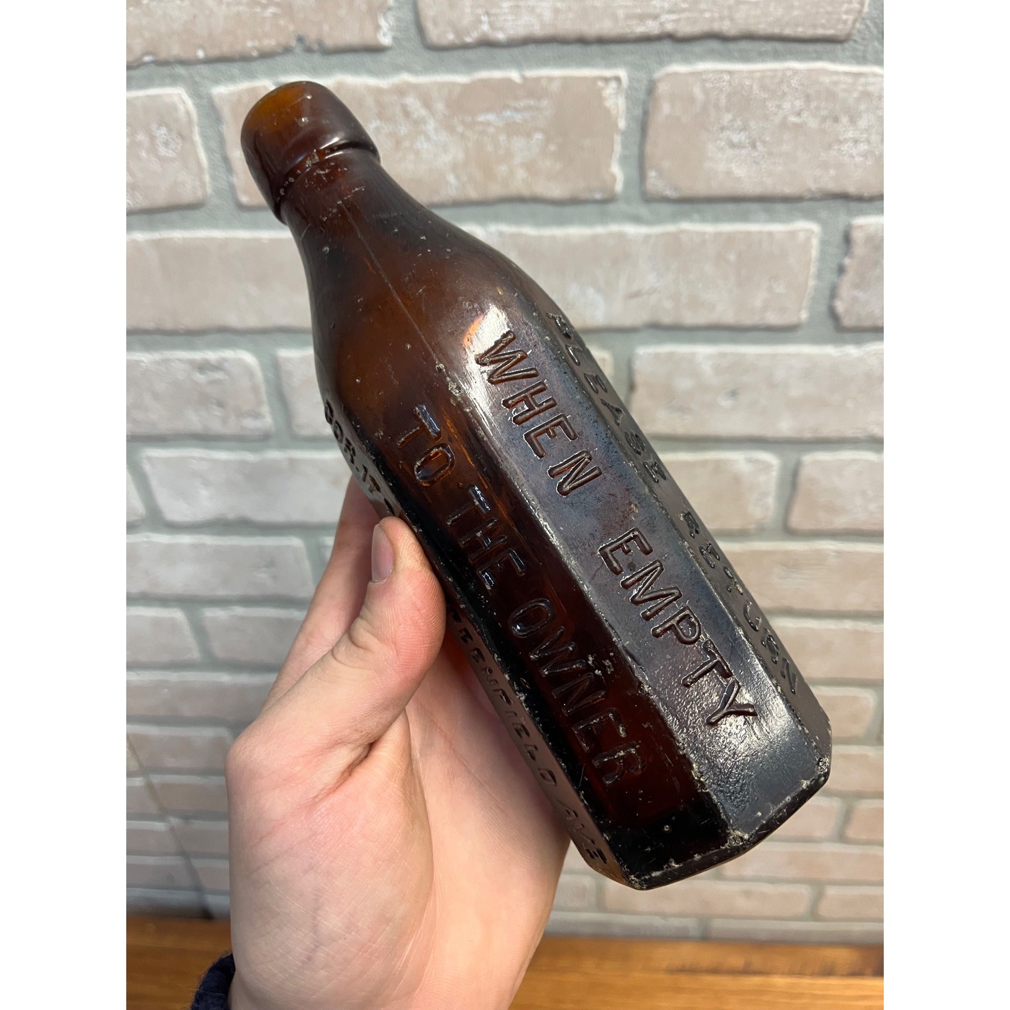 John John Graf c1880s Milwaukee Wis Amber Brown Panel Soda Bottle Blob Top