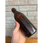 John John Graf c1880s Milwaukee Wis Amber Brown Panel Soda Bottle Blob Top