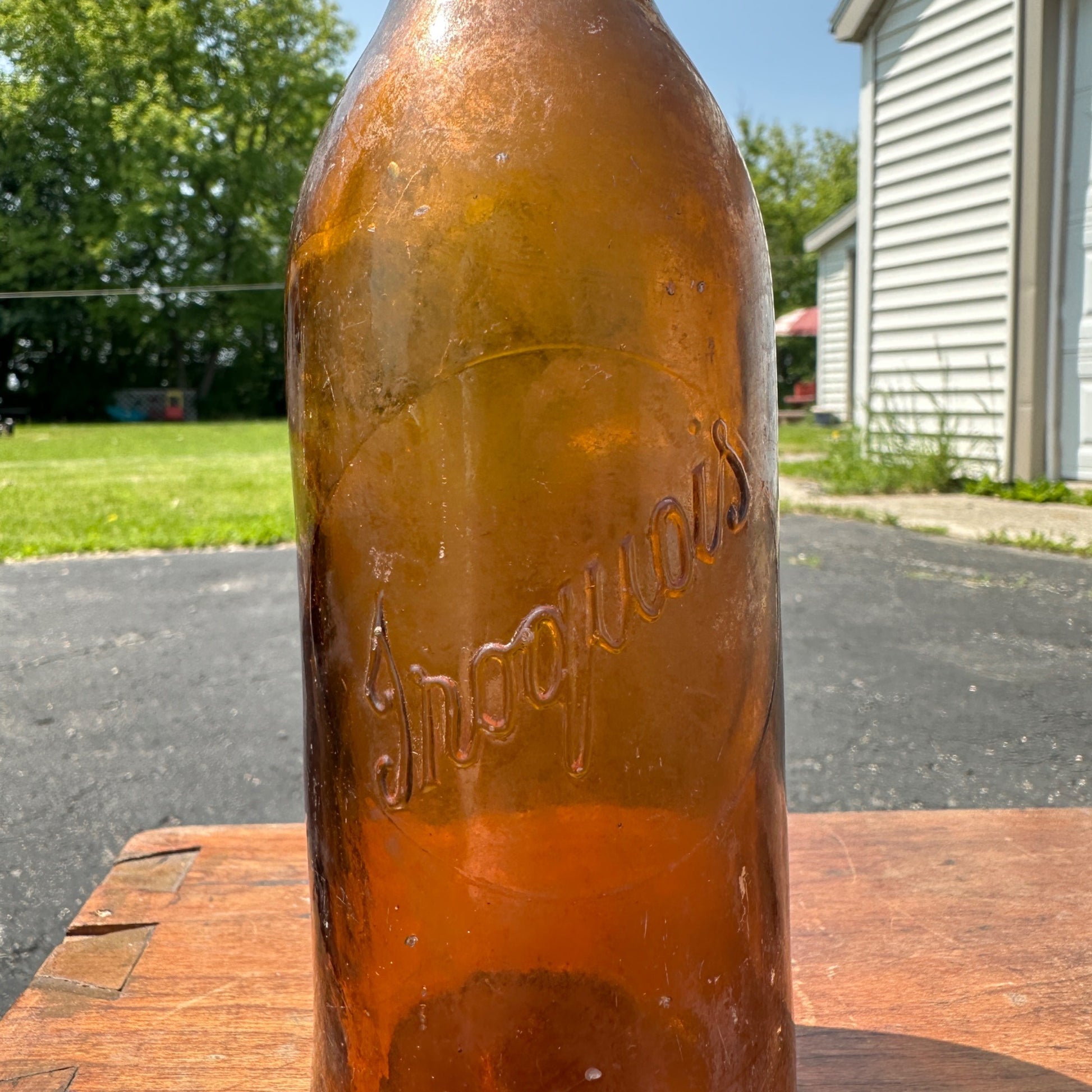 Antique Amber Iroquois Beer Bottle Slug Plate Lancaster Blob Top