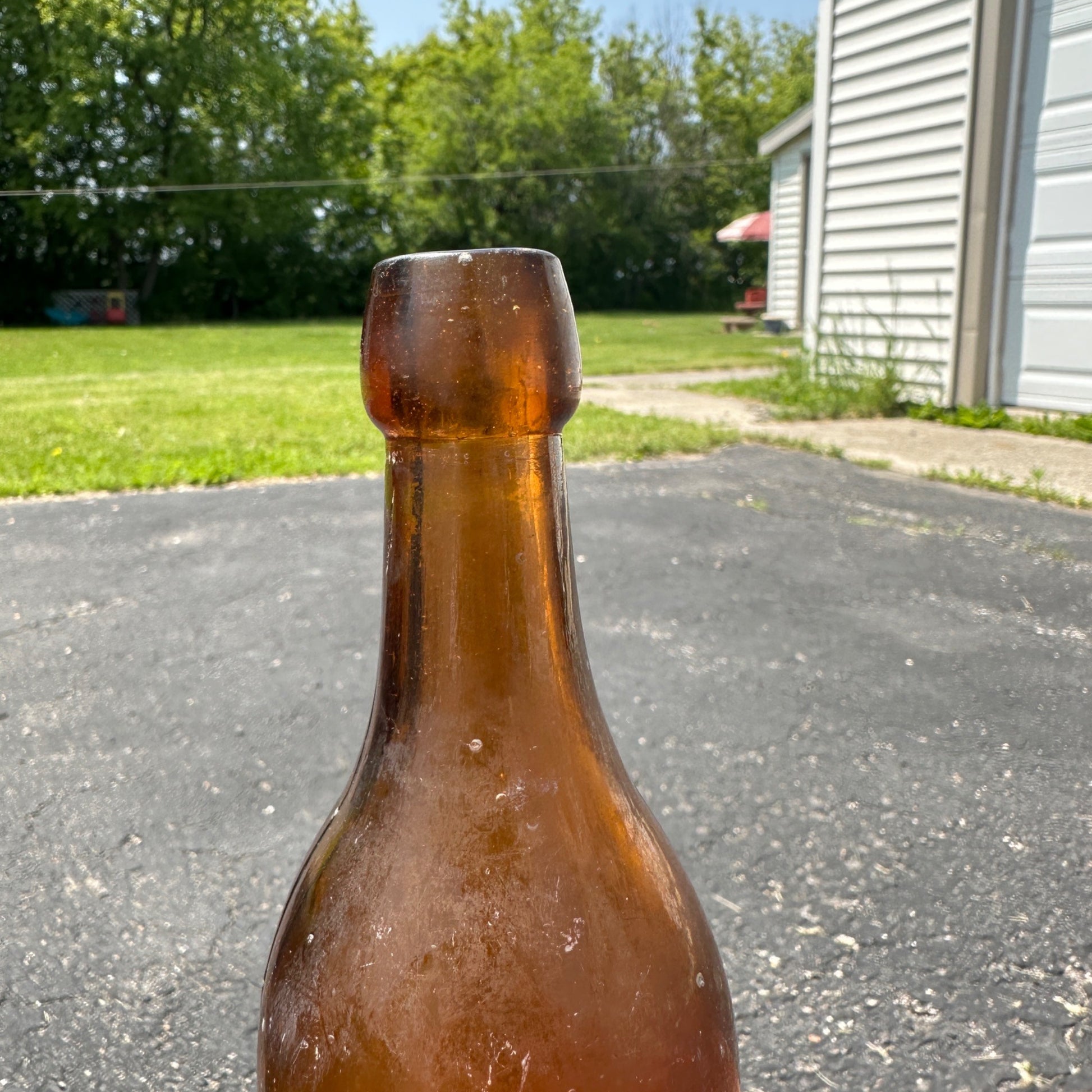 Antique Amber Iroquois Beer Bottle Slug Plate Lancaster Blob Top