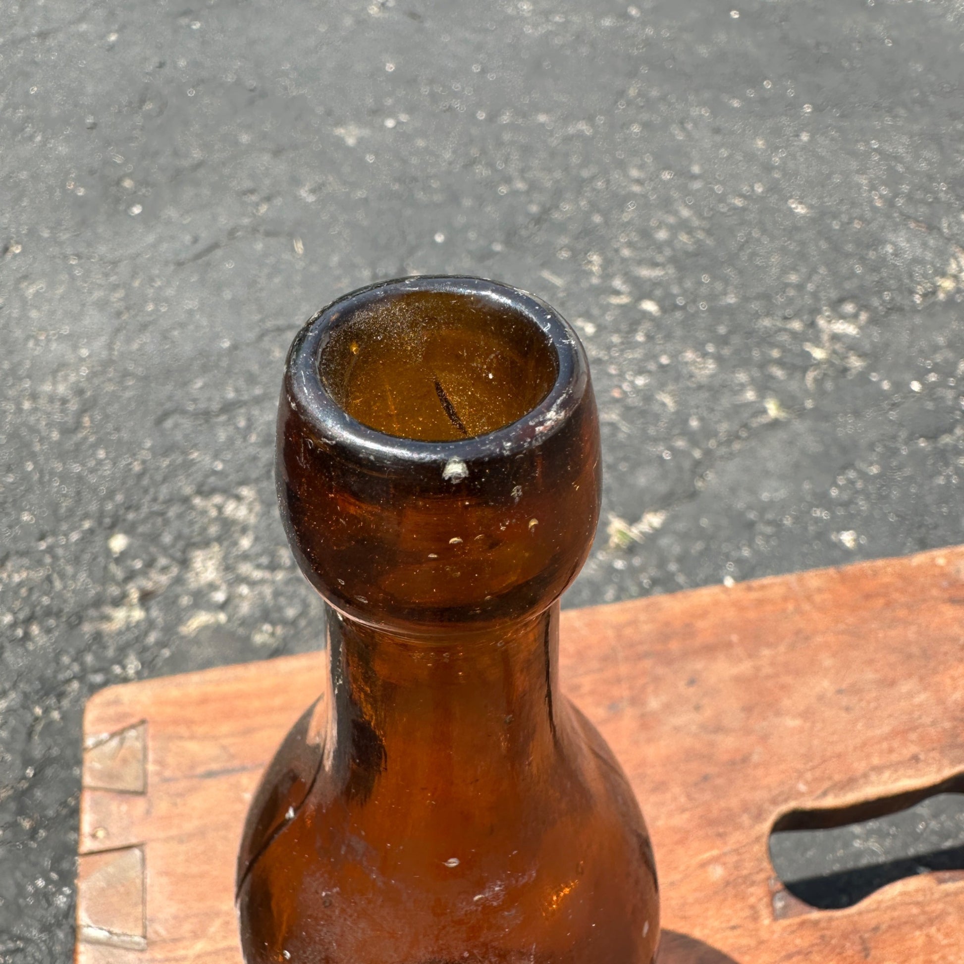 Antique Amber Iroquois Beer Bottle Slug Plate Lancaster Blob Top