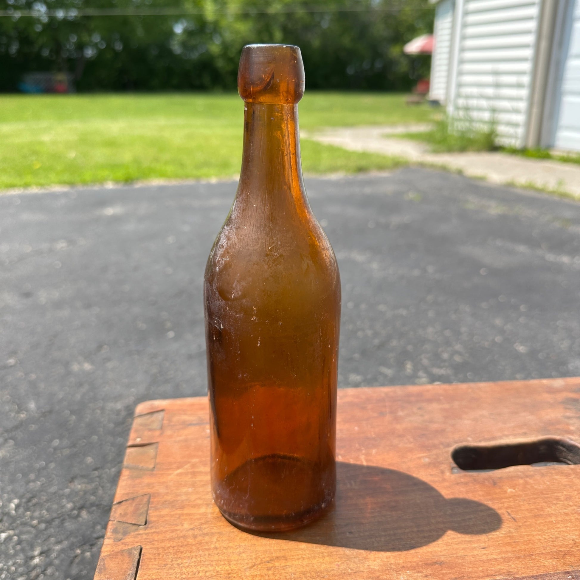 Antique Amber Iroquois Beer Bottle Slug Plate Lancaster Blob Top