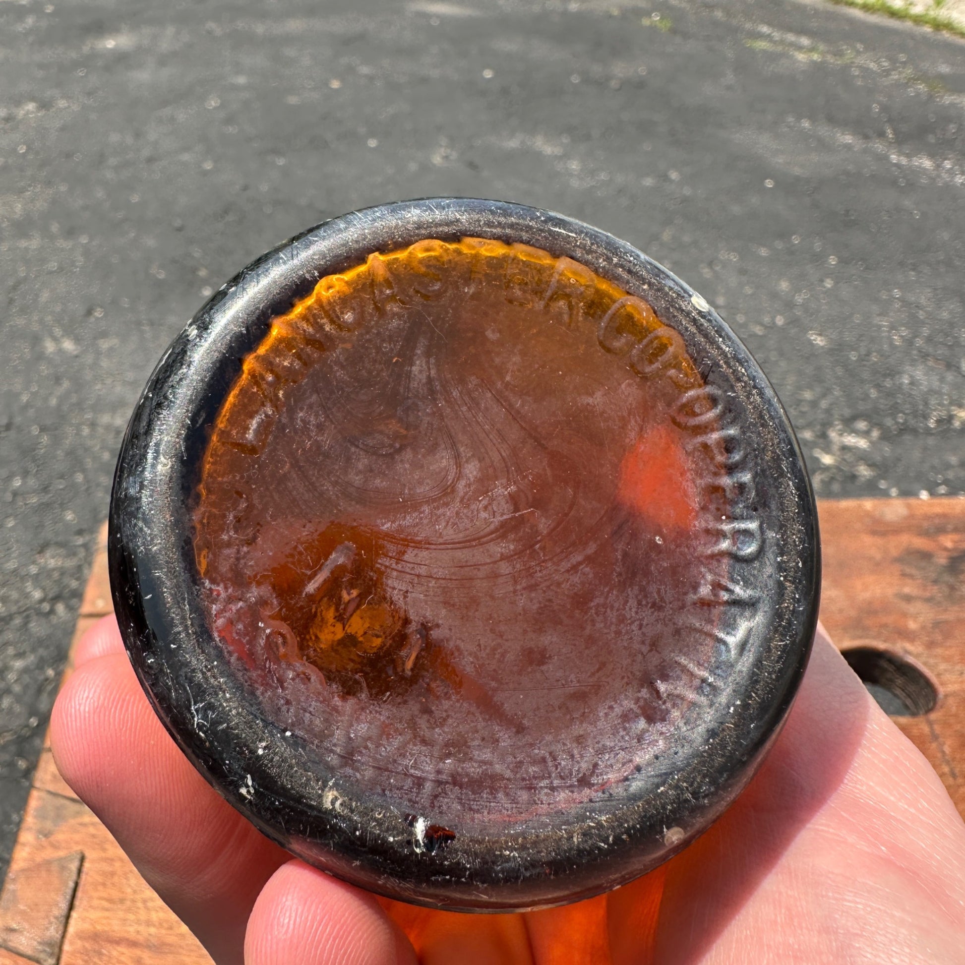 Antique Amber Iroquois Beer Bottle Slug Plate Lancaster Blob Top