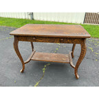 Vintage Early 1900s Grain Painted Wooden Library Table Desk w/ Drawer