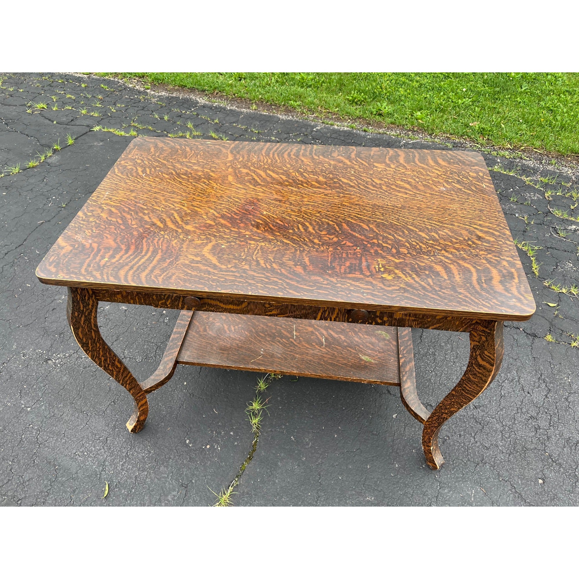 Vintage Early 1900s Grain Painted Wooden Library Table Desk w/ Drawer