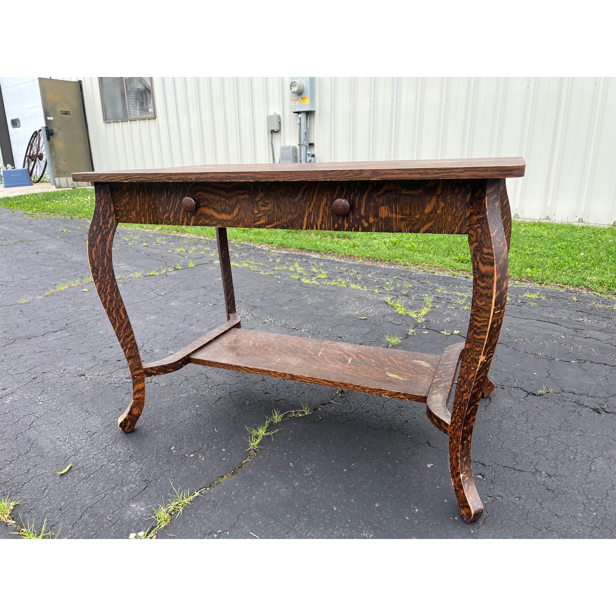 Vintage Early 1900s Grain Painted Wooden Library Table Desk w/ Drawer