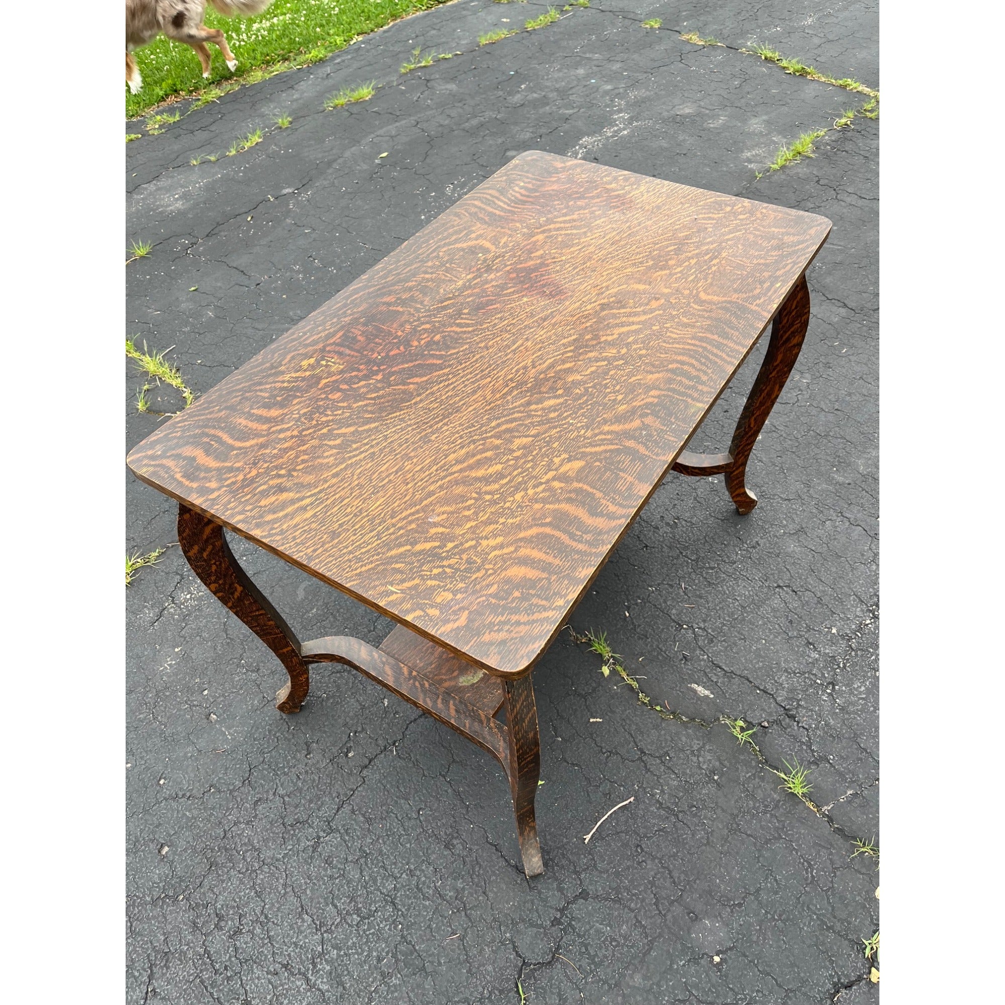 Vintage Early 1900s Grain Painted Wooden Library Table Desk w