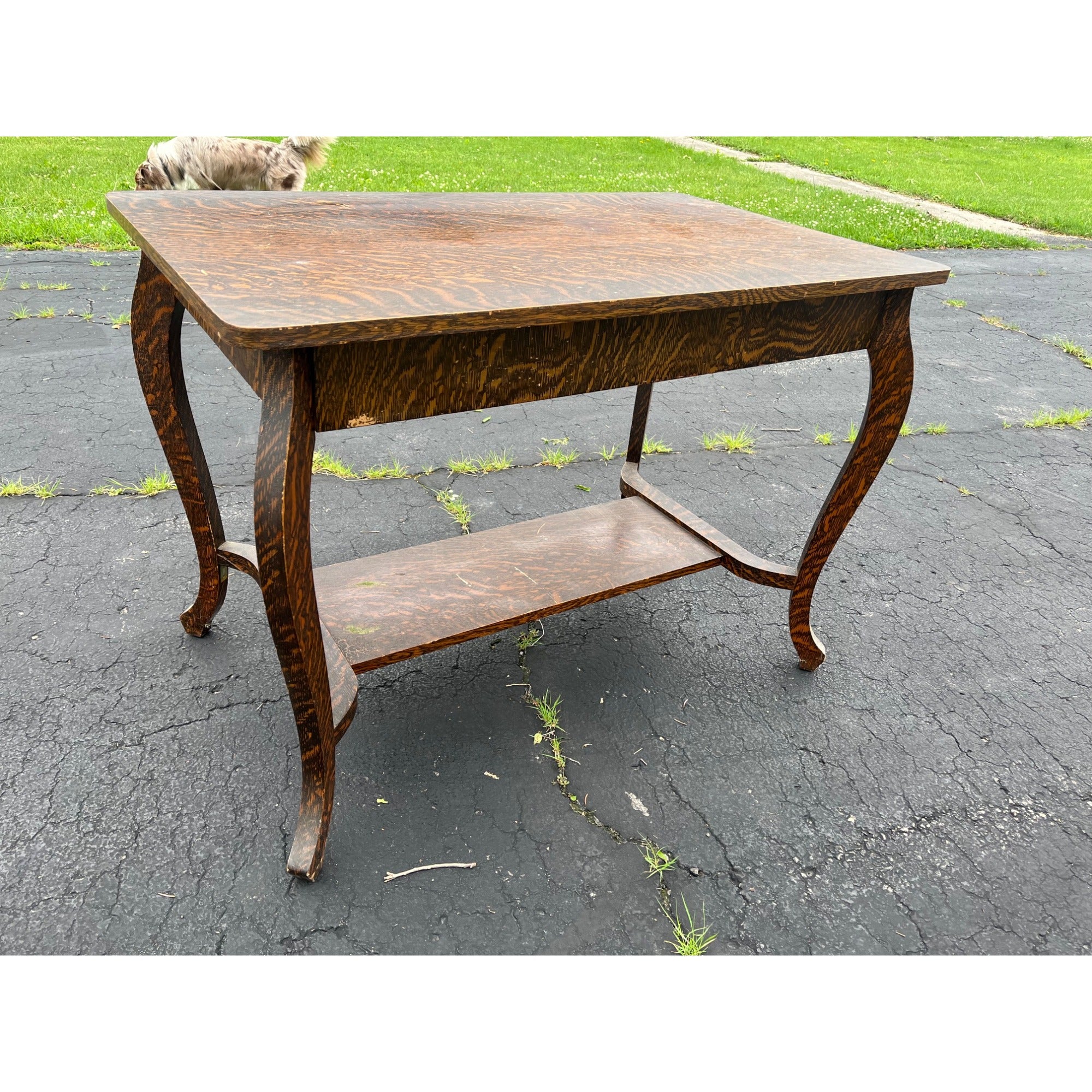 Vintage Early 1900s Grain Painted Wooden Library Table Desk w/ Drawer