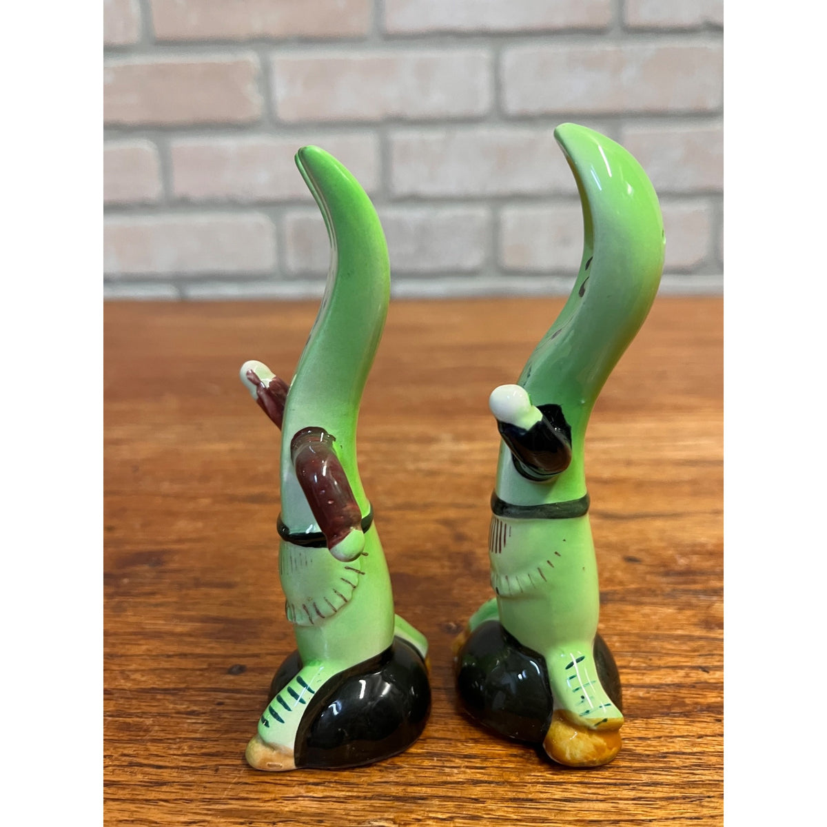 Vintage Anthropomorphic Running Fork and Spoon Ceramic Salt & Pepper Shaker Set Mid-Century Japan