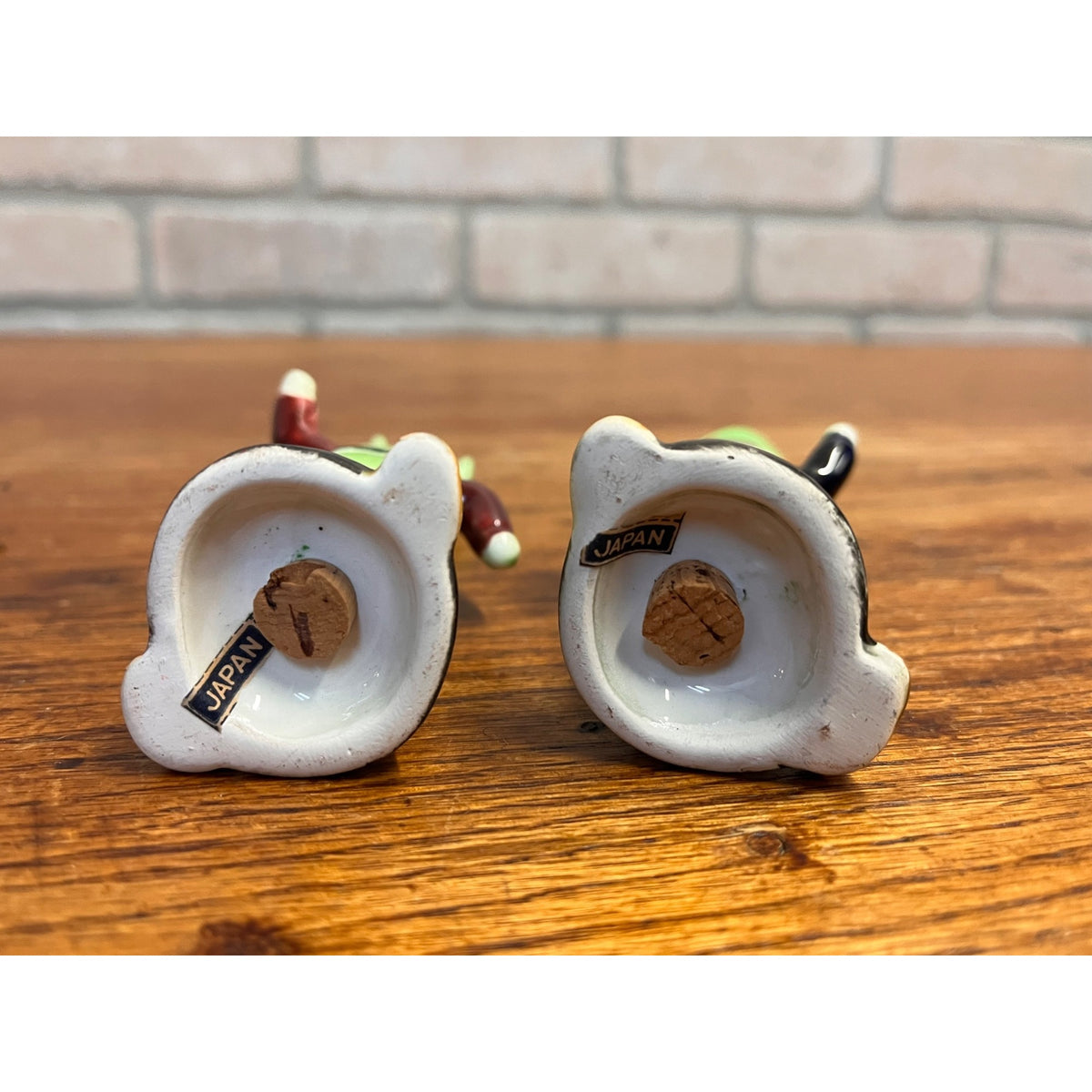 Vintage Anthropomorphic Running Fork and Spoon Ceramic Salt & Pepper Shaker Set Mid-Century Japan