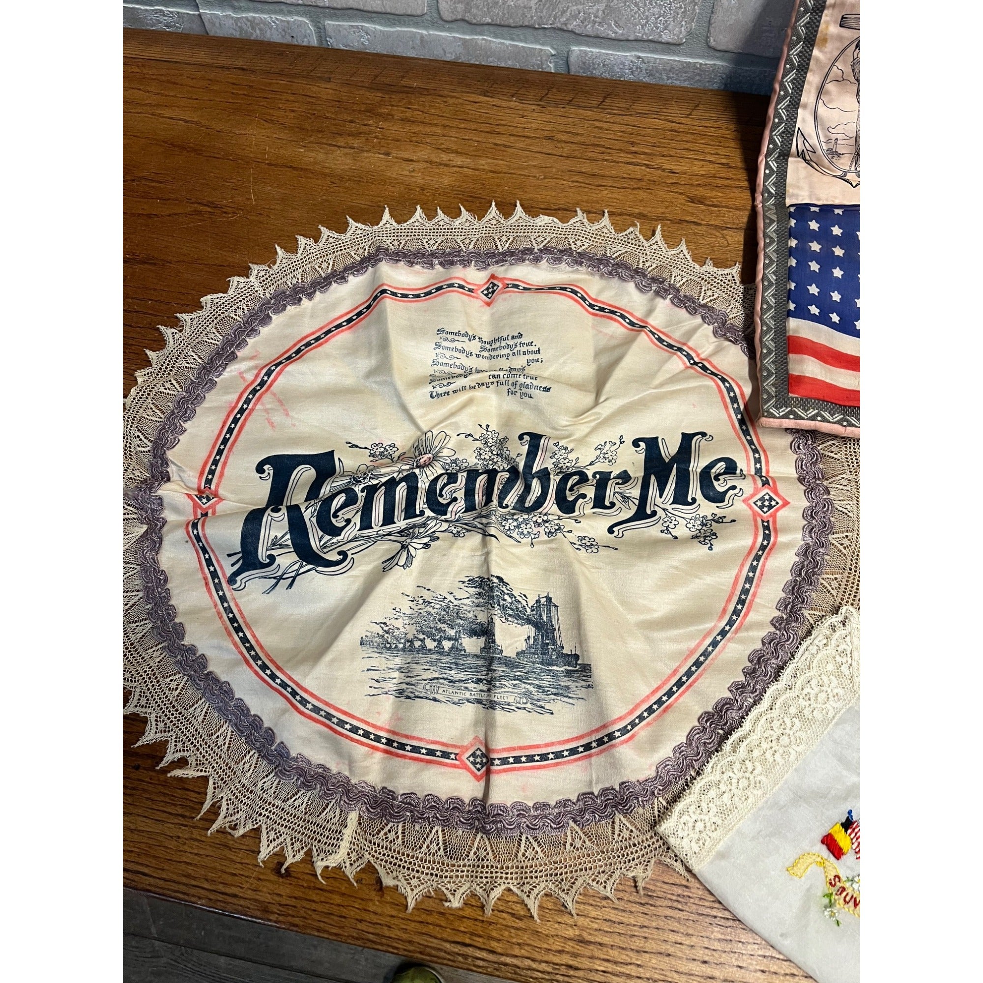 Vintage WW1 Sweetheart Remember Me Pillow Case Letter Pouch w/ Hankerchiefs