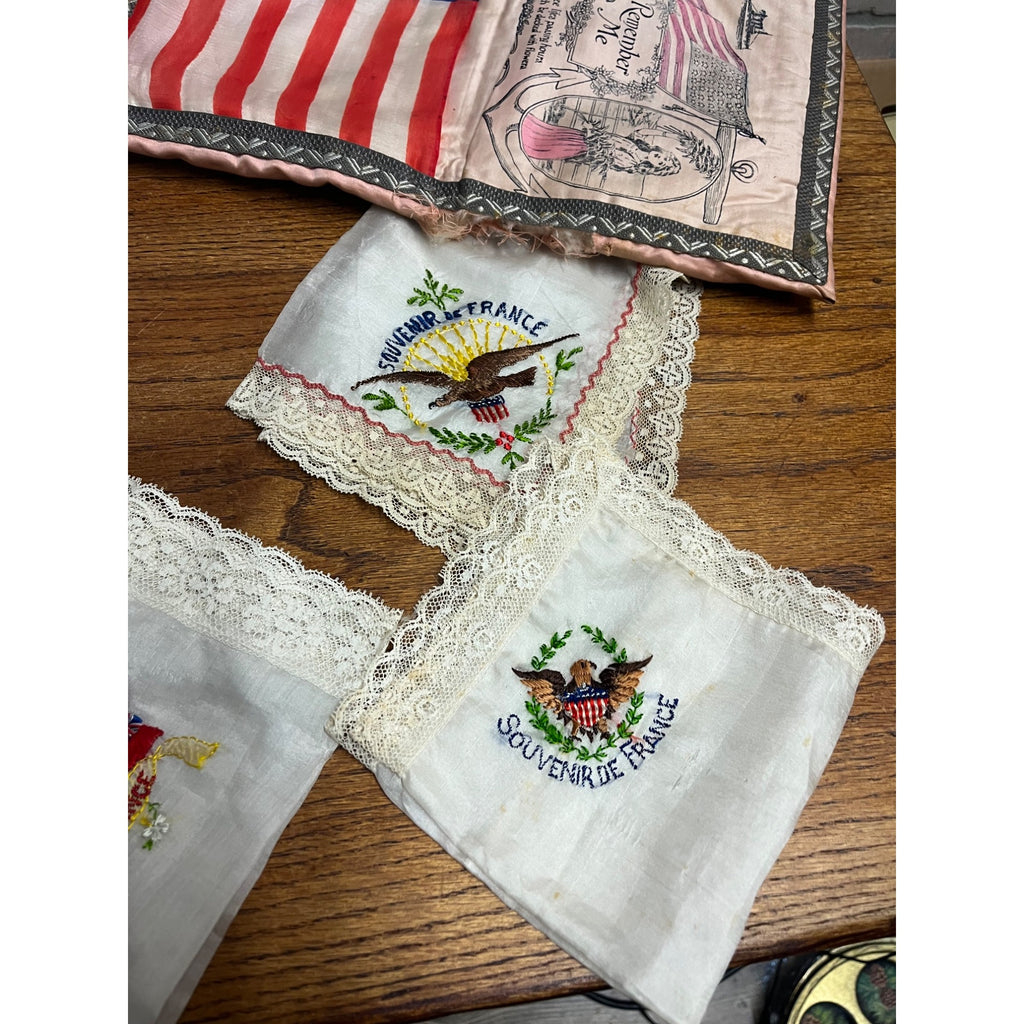 Vintage WW1 Sweetheart Remember Me Pillow Case Letter Pouch w/ Hankerchiefs